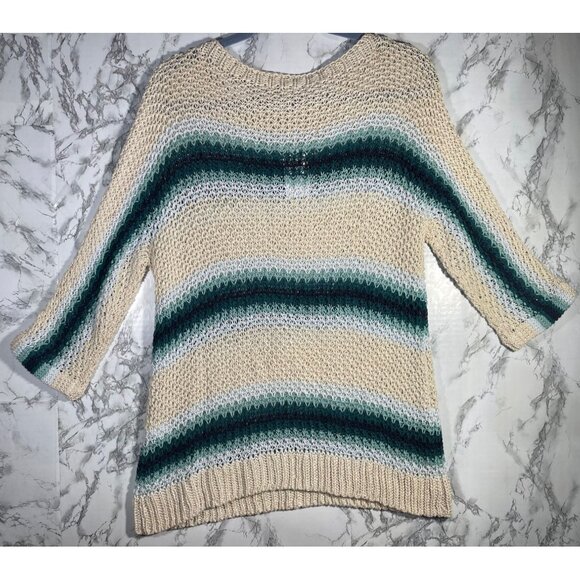 J. Jill Womens Open Knit Striped Sweater Top Small Linen/Cotton - Picture 2 of 9